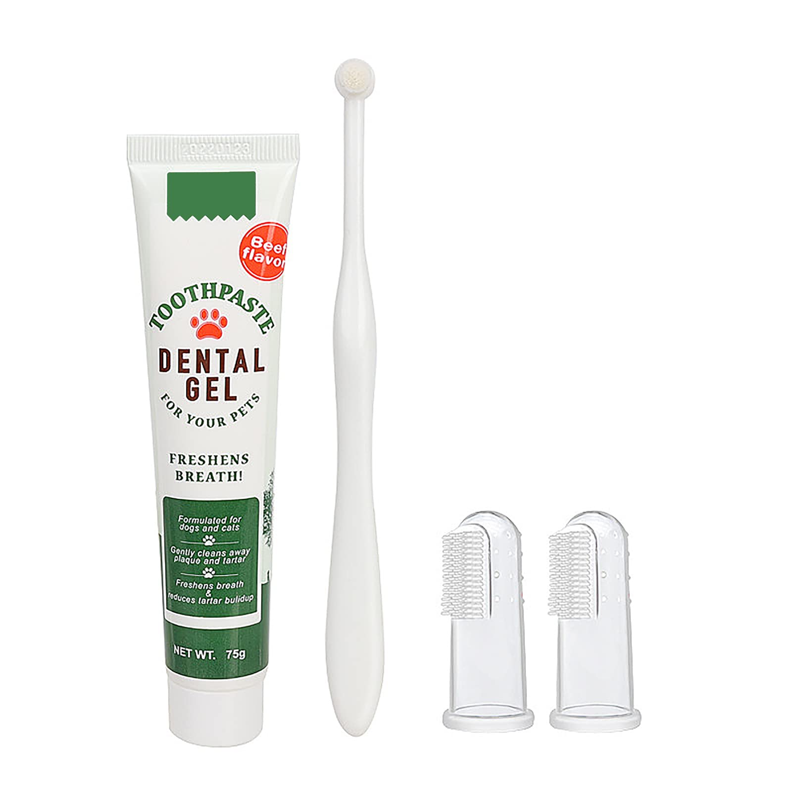 Pet Toothbrush and Toothpaste Teeth Brushing Kit Dog Cat Finger Toothbrush with Beef Flavor Toothpaste Kit Dog Plaque Removal Health Supplies