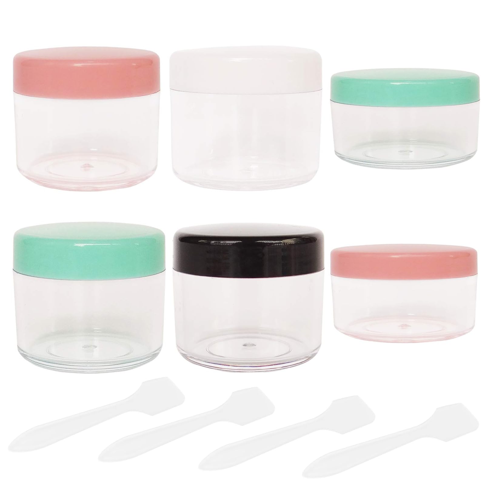 6 Pcs Empty Plastic Cosmetic Jars, 10ml 20ml Small Sample Pots Clear Travel Containers Jars with Lids Spatulas for Cream Makeup