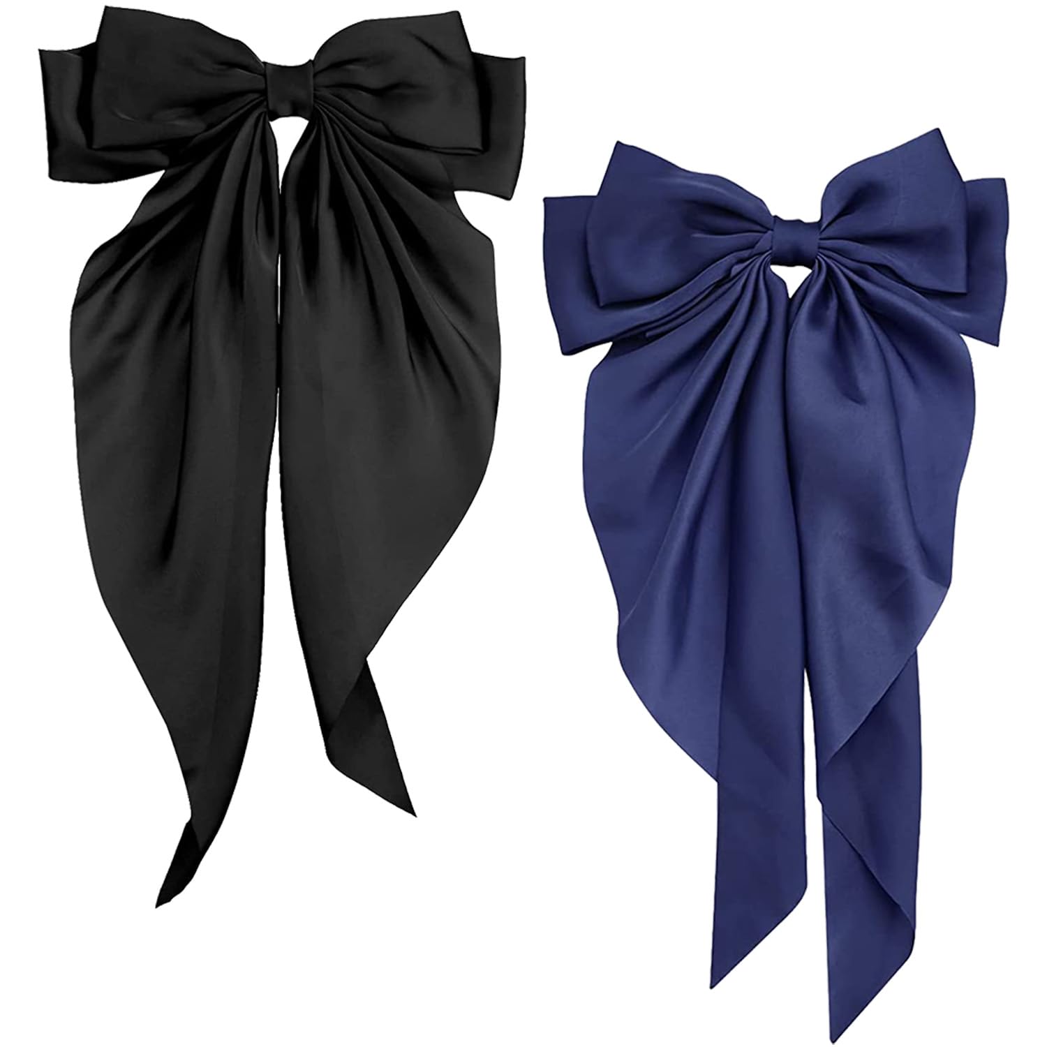 Bow Hair Clip, Hair Bows for Women Big Bowknot Hairpin French Hair Clips with Long Ribbon Solid Color Barrette Clips for Women Girls(Black+navy blue) — image 1
