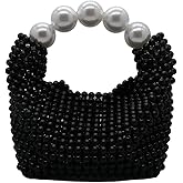 DJBM Women Handmade Pearl Beaded Clutch Bucket Evening Handbag Acrylic Pearl Purse for Party Wedding