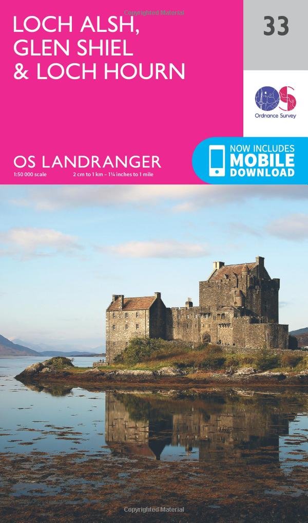 Loch Alsh, Glen Shiel & Loch Hourn Map | Glen Kingie | Ordnance Survey | OS Landranger Map 33 | Scotland | Walks | Cycling | Days Out | Maps | Adventure: 033