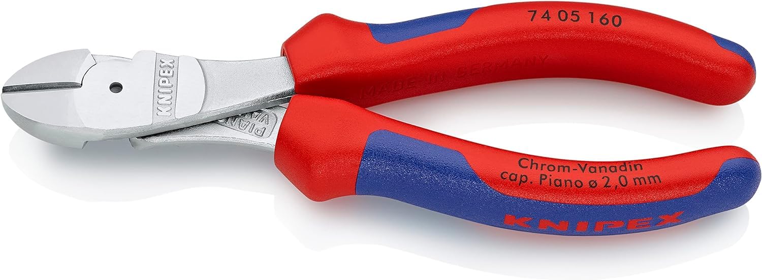 KNIPEX High Leverage Diagonal Cutter Chrome-Plated with Multi-Component Handles 160 mm, 74 05 160