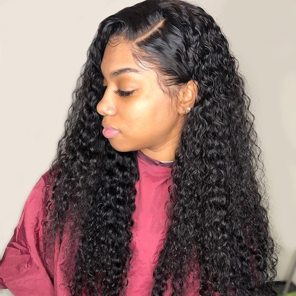 Photo 1 of Condescension Human Hair Wig HD Natural Black Jerry Curly Wigs Human Hair 200% Density Real 13X6 Natural Black Jerry Curly Wigs Pre Plucked for Black Women
