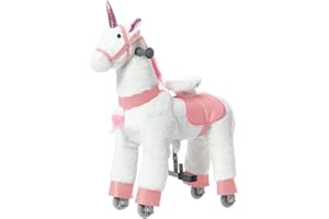 PONYEEHAW Walking Horse Ride On Toy Plush Animal Pink Unicorn Small Size for Ages 3-6 Years