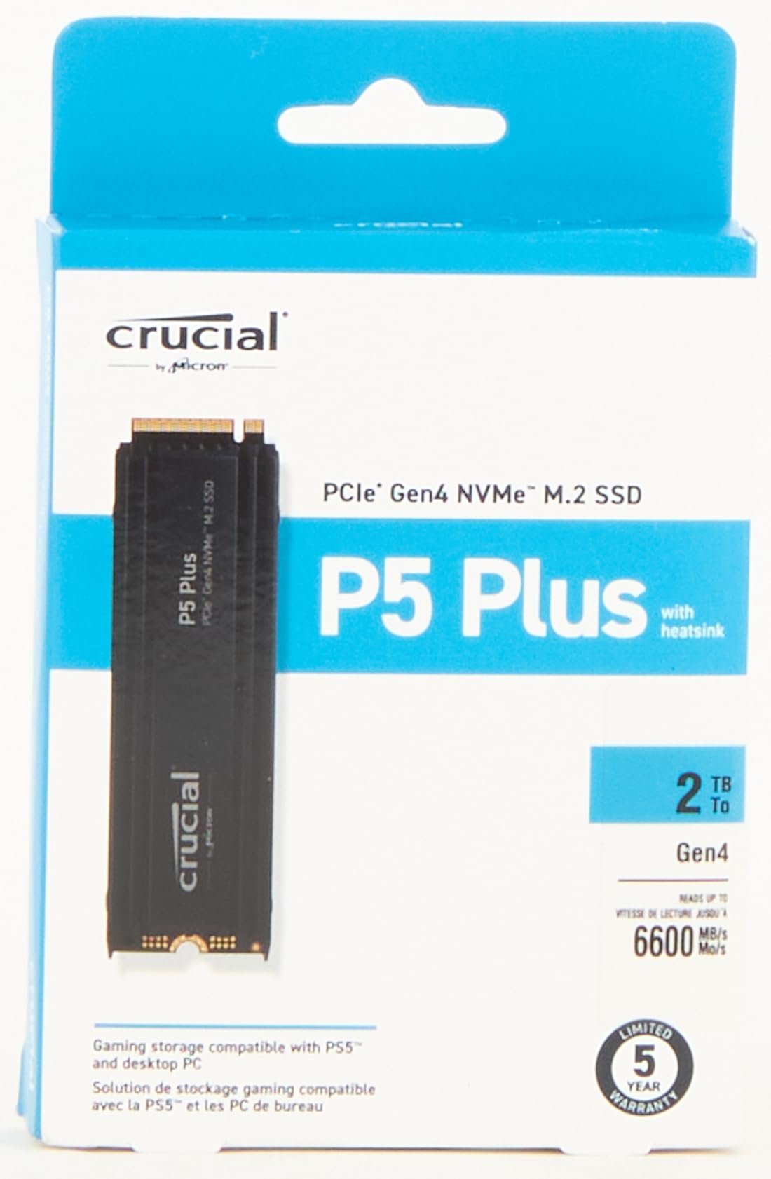 Crucial P5 Plus 2TB Gen4 NVMe M.2 SSD Internal Gaming SSD with Heatsink, Compatible with PlayStation 5(PS5) - up to 6600MB/s - CT2000P5PSSD5