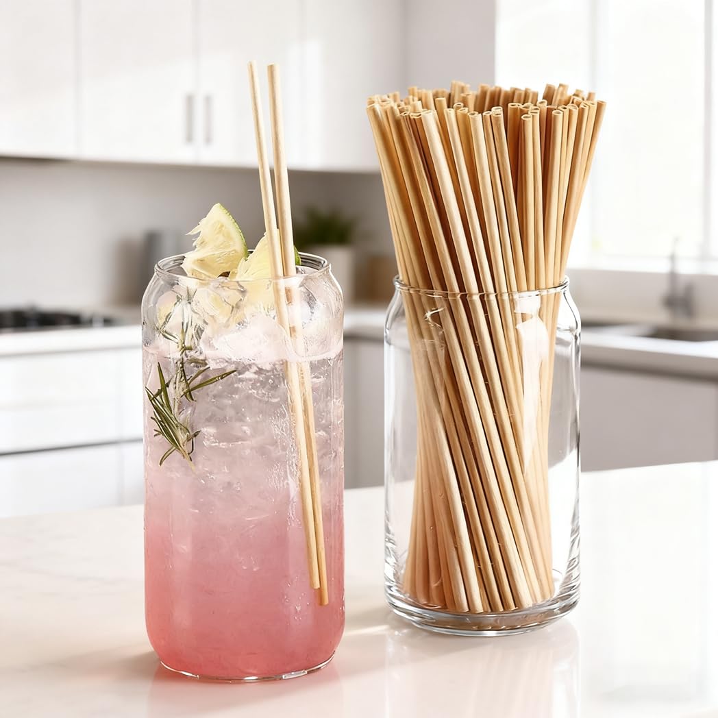 Photo 1 of 100PCS, Length 20cm, Natural Wheat Straw, Disposable Degradable Straw for Juice, Milk, Kitchen Uses
