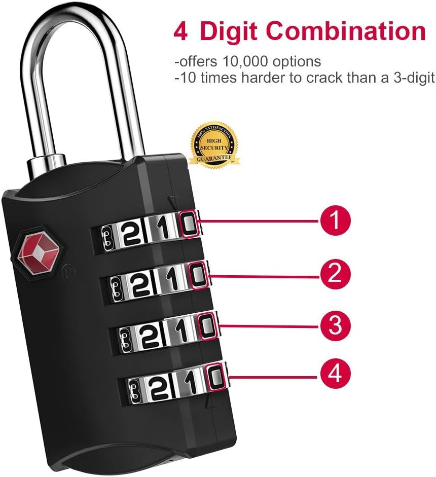 TSA Approved Luggage Lock, Travel Lock, 4 Digit Combination Lock for Suitcase, Backpack and Handbag Zippers, Small Padlock for School Gym Locker, Cabinet, Drawer, Easy Read Dials with Alloy Body - - 