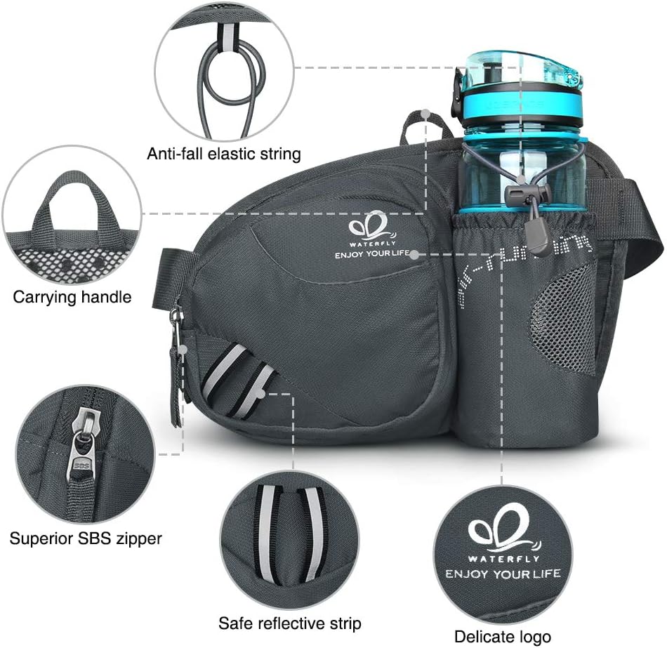 Waterfly Waist Pack Fanny Pack Bum Bag Hip Pack Running Bag Waist Bag Running Belt Sack Water Resistant with Bottle Holder for Hiking Camping Dog Walking - Image 3