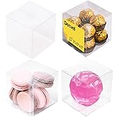 Decvel 3x3x3 inches Clear Favor Boxes (50 Pack) - Plastic Clear Boxes for Treats, Mini Gift, Small Candy - Macaron Box - Wedding, Party Favor Box