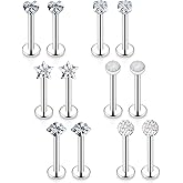 Xnsjeyy 16G Flat Back Earrings Nose Studs 316L Surgical Steel Medusa Labret Monroe Lip Ring Tragus Forward Helix Conch Cartilage Lobe Earrings Stud Piercing Jewelry For Women Men Silver Gold