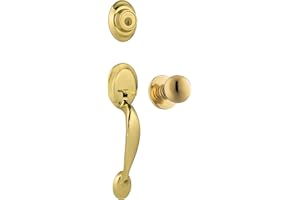 Weiser Kingsway Brass Front Door Lock and Handle Set, Deadbolt Lock and Handleset with Yukon Interior Door Knob, Front Door H