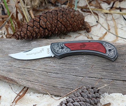 Jabe's Classic Western Cowboy Wood Grain Black Pattern Folding Pocket Knife