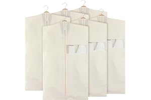 Aliceset 6 Pcs 24 x 40 Inches Cotton Garment Bags for Hanging Clothes, Canvas Suit Bags for Clothes Coats Jackets Shirts Closet Storage Travel Gusseted Hanging Garment Cover
