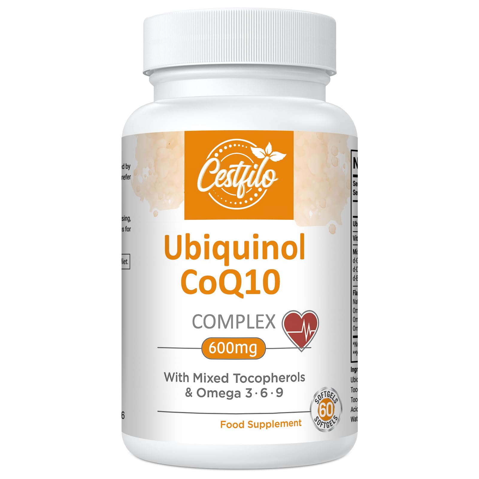 Ubiquinol CoQ10 600mg Softgels - Active Form of CoQ10 Plus Vitamin E & Omega 3 6 9 - Advanced Antioxidant Coenzyme Q10 Supplement for Heart & Brain (60 Count, (Pack of 1))