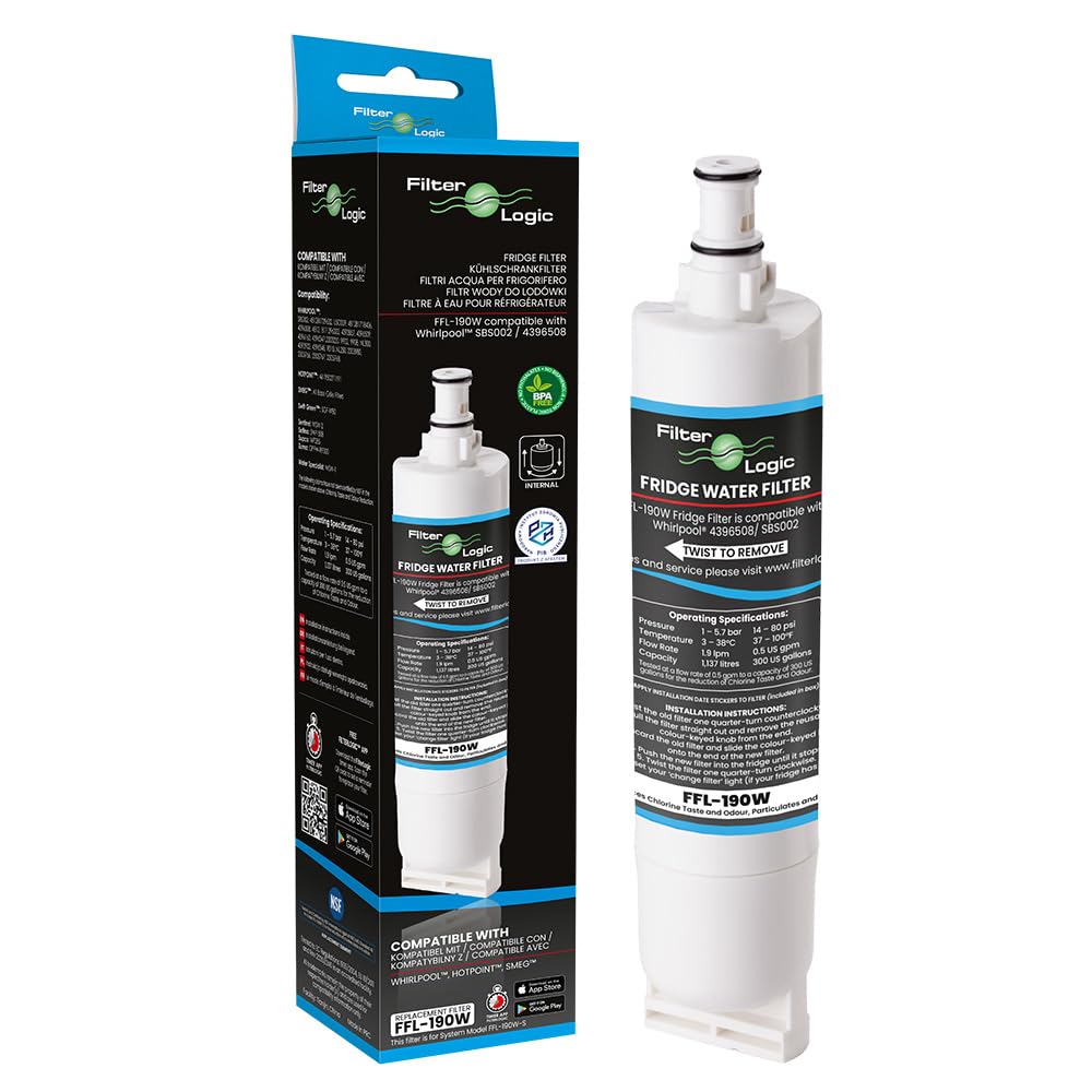 FilterLogic FFL-190W Water Filter Compatible with Whirlpool SBS200 - SBS002 Fridge Water Filter Cartridge (1)