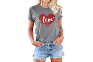 Beopjesk Womens Valentine's Day Graphic Tees Short Sleeve Heart Printed Shirts Blouse Tops