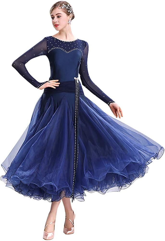 NAKOKOU Ballroom Dance Women Dress Competition Big Swing Collar Ballroom Dance Dress Formal: Clothing
