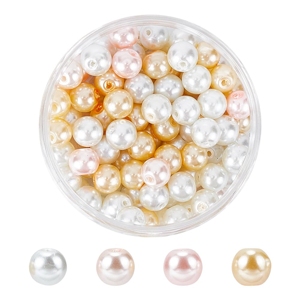 HOBBIESAY 100Pcs Glass Pearl Beads 6mm Satin Luster Pearl Beads Round Mixed Craft Beads Tiny Filler Spacer Beads for Jewelry Crafting Sewing Making Hole: 1mm