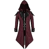 Inmeilifus Men's Medieval Costume Assassins Hoodie Steampunk Jacket Viking Cosplay Tailcoat Renaissance Vintage Halloween