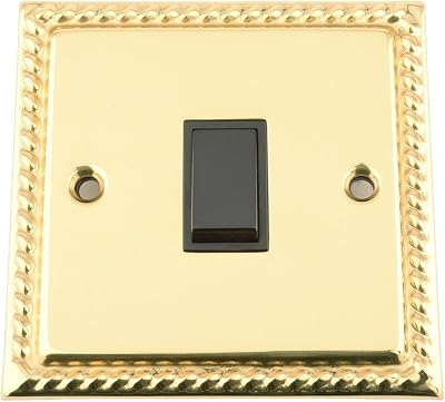 A5 Products 1 Gang Intermediate Switch Polished Brass Georgian Black Insert 10A
