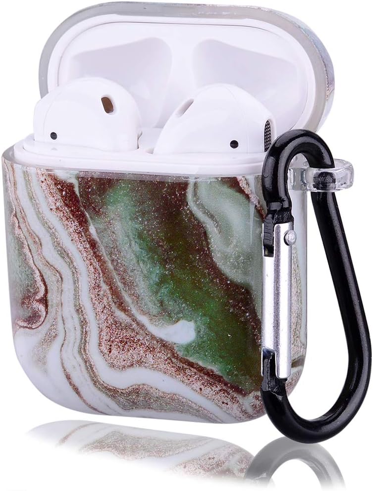 OKZone Compatible with AirPods Case Cover, Full Body Marble Printed Protective Ultra-Thin Shockproof No Dust Case Cover [With Carabiner] for Apple AirPods 1 & 2 Charging Case (Marble 3)