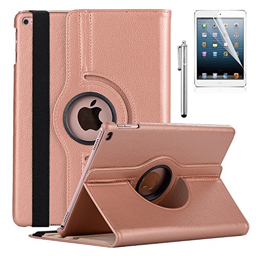 New iPad 9.7 2018 2017 / iPad Air Case - AiSMei Rotating Stand Case Cover with Auto Wake Sleep for Apple iPad 9.7" (6th Gen, 5th Gen) / iPad Air 2013,Bonus Stylus + Film - Rose Gold