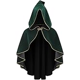 GRAJTCIN Renaissance Cloak Women Medieval Short Cape with Hood Gold Trim Victorian Hobbit Capelet Halloween Costume