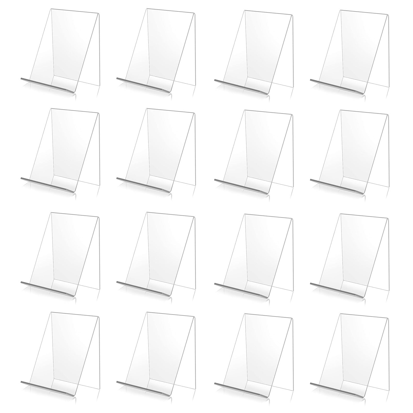 Bymivofun Pack of 16 Acrylic Book Stands, Transparent Oblique Brochure Stand, Clear Acrylic Book Display for Phones, Signs, Brochures, Menu Posters, Magazines