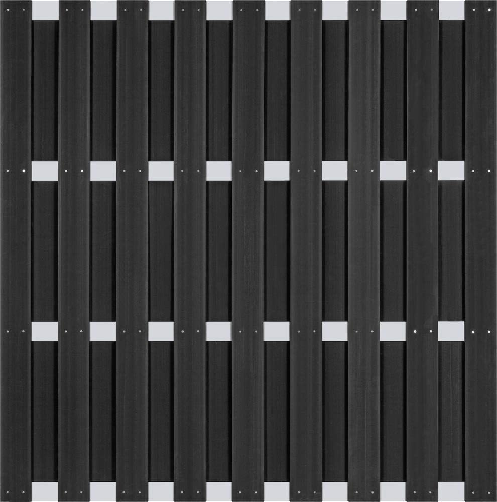 Holzwelt Graf Exklusiv Sichtschutz Jumbo Wpc Zaun Ibiza Gartenzaun Lamellenzaun Mit Silbernen Alu Querriegeln Und Wpc Lamellen Anthrazit 6 Zaune 180x180cm 7 Alupfosten 11 36m Lange Amazon De Garten