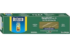 De Cecco Pasta, Spinach Spaghetti No.12, 12 OZ (Pack of 12) - Made in Italy, High in Protein & Iron, Bronze die