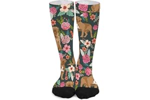 Unisex Novelty Crew Socks,French Mastiff Floral Dog Breed Dark Mid Calf Dress Socks Sports Socks Knee High Athletic Long Tube