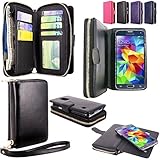Galaxy S5 Case - Cellularvilla PU Leather flip Wallet Bag Pouch Case with Credit Card Slots Pockets & Detachable Hard Soft Back Cover For Samsung Galaxy S5 S 5 I9600 SM-G900 AT&T / T-Mobile (Black)