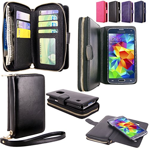 Galaxy S5 Case - Cellularvilla Pu Leather flip Wallet Bag Pouch Case with Credit Card Slots Pockets & Detachable Hard Soft Back Cover For Samsung Galaxy S5 S 5 I9600 SM-G900 AT&T / T-Mobile (Black)