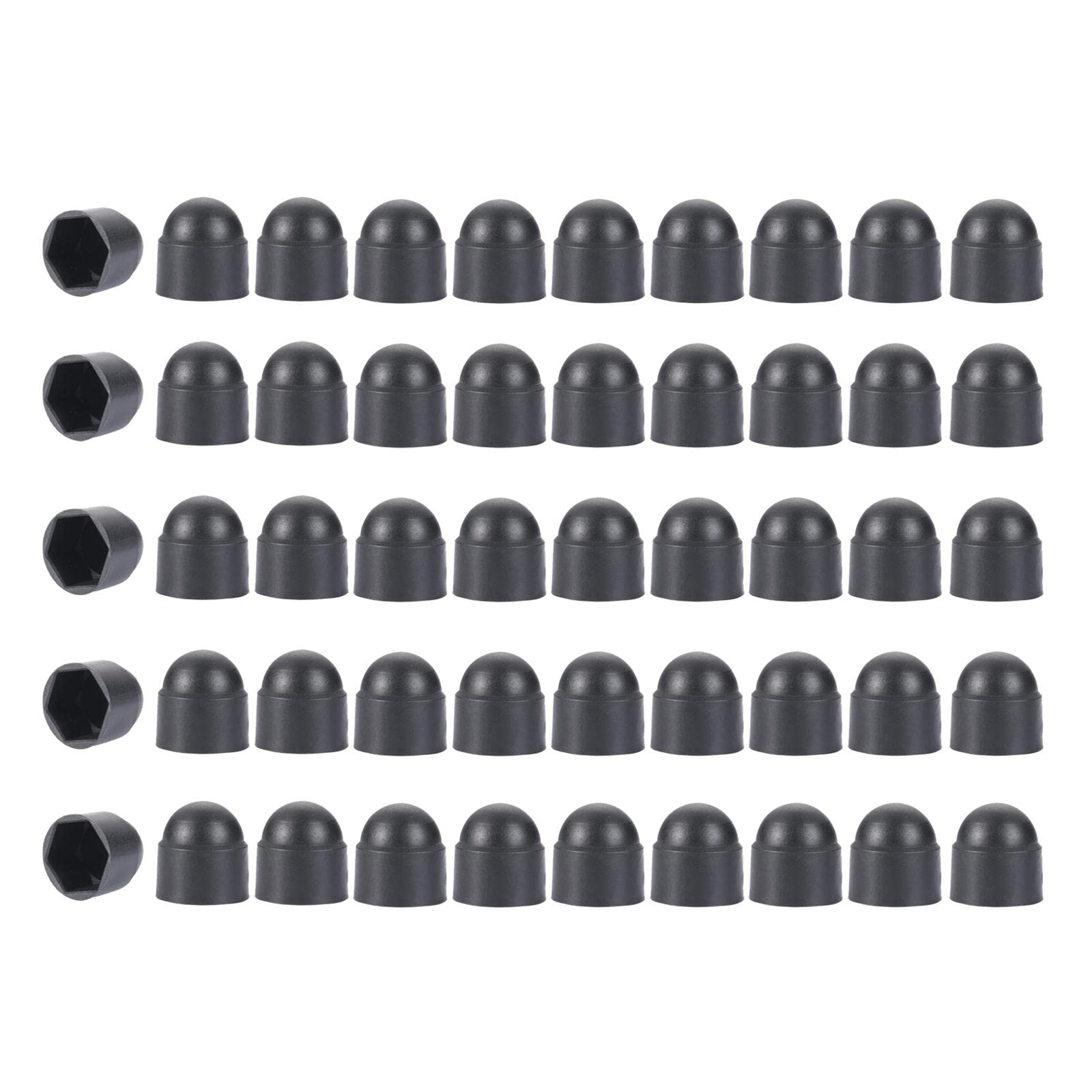 Hex Nut Cover, 50 Pcs 18 mm Plastic Dome Bolt Nut Protection Caps Cover for Bolts, Hex Hexagon Screws, No Thread, (Black M12*18 * 23)