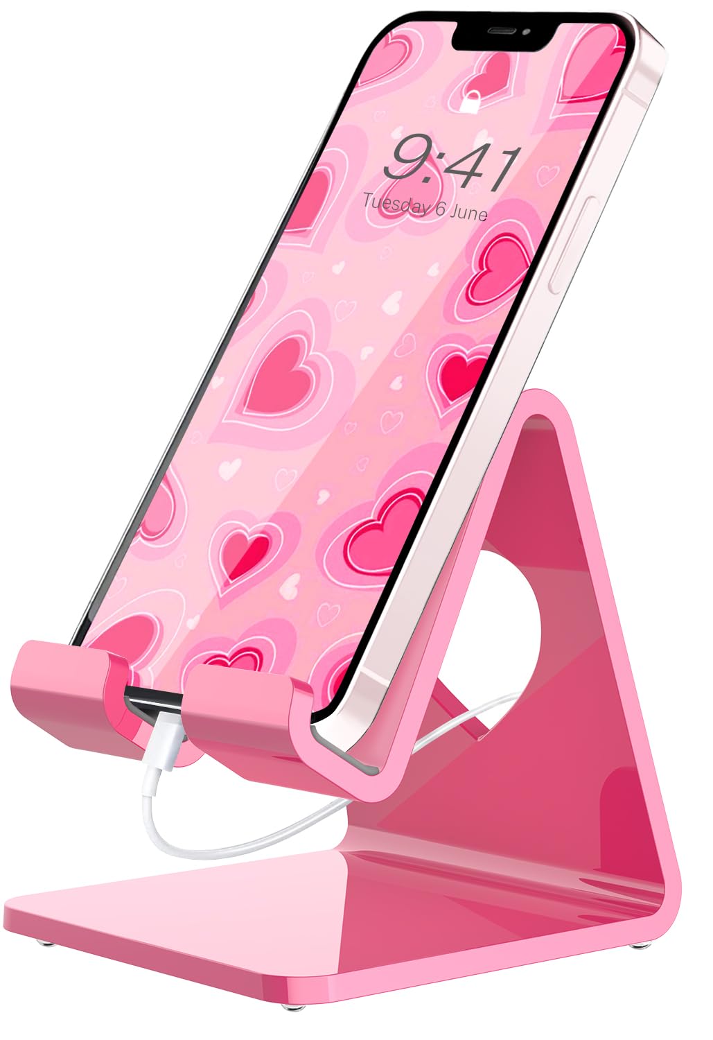 Photo 1 of Crpich Acrylic Cell Phone Stand, Portable Phone Holder, Pink Phone Stand for Desk, Compatible with Phone16 15 14 13 12 Pro Max Mini 11 SE, Switch, Android Smartphone, Pad, Tablet, Desk Accessories