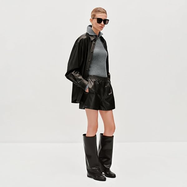 MEOLEE KNEE HIGH BOOTS WOMEN FOLD OVER CHUNKY HIGH HEELS LONG BOOTS ZIPPER ROUND TOE DRESS TALL BOOTS FOR WOMEN SIZE 9
