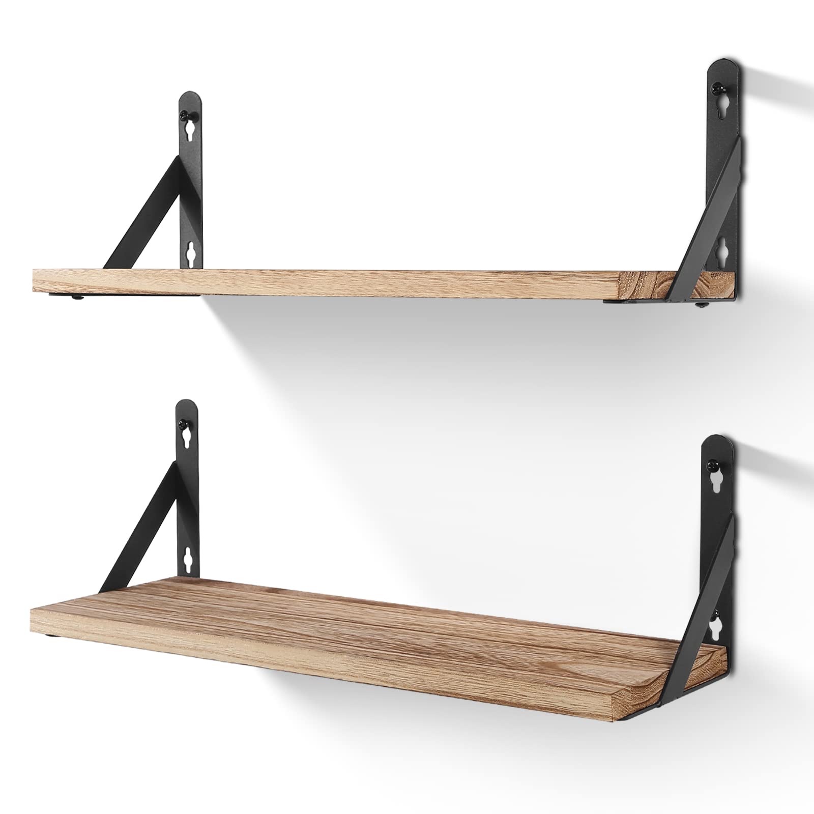 AGM Wall Mounted Shelves Set of 2, Rustic Light Wood Wall Floating Shelves for Bedroom, Living Room, Kitchen, Laundry Room Storage & Decoration-Light Brown