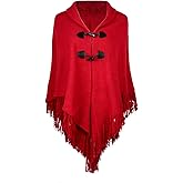 Iristide Women's Loose Cloak Poncho With Stylish Trumpet Button,Pullover Wrap