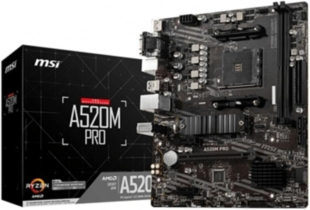 MSI A520M PRO Motherboard mATX AMD Ryzen AM4 DDR4 M.2 USB 3.2 Gen 1 HDMI DP
