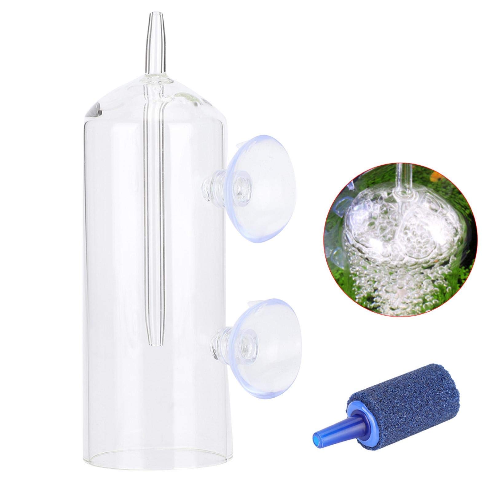 SALUTUYA Glass Aquarium Equipment Aquarium Oxygen Aeration,Air Oxygen Bubbler Glass Cup with Suction Cup,for Under Water Air Fish Tank Equipment(Dissolved oxygen device (including bubble stone))