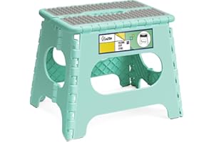 Uinicor 11" Folding Step Stool for Adults and Kids Holds Up to 300 lbs,Non-Slip Folding Stools with Portable Handle, Compact Plastic Foldable Step Stool for Bathroom,Bedroom, Kitchen Teal