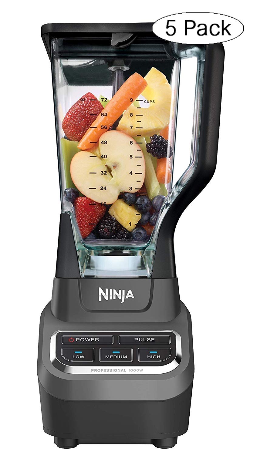 Ninja Professional 72oz Countertop Blender with 1000-Watt Base and Total Crushing Technology for Smoothies, Ice and Frozen Fruit (BL610), Black (Fivе Расk)