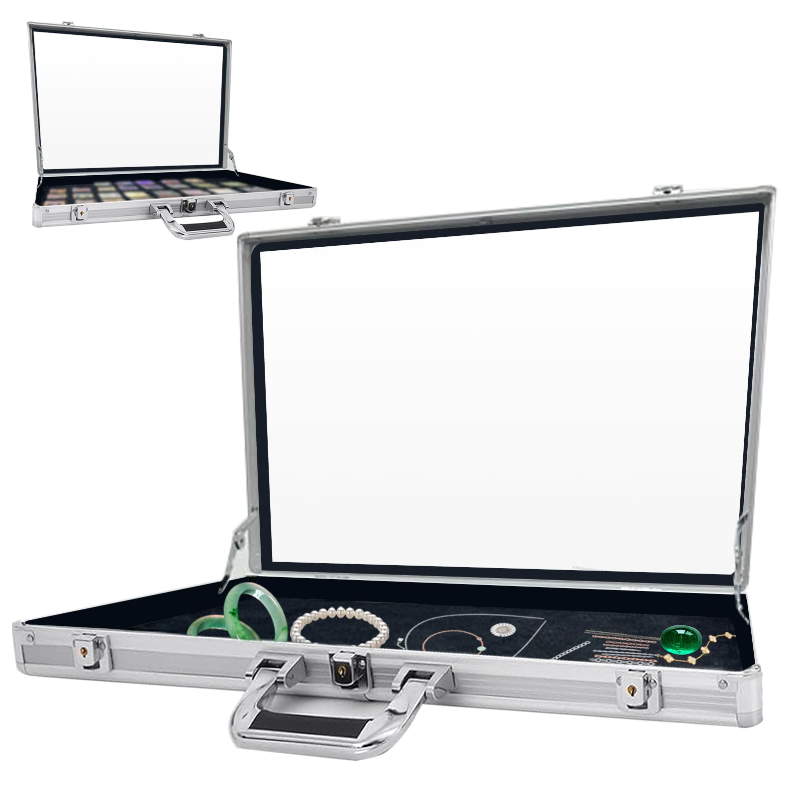 Photo 1 of 34"x22" Card Show Display Case, Large Aluminum Glass Trade Show Display Cases with Lock, Table Top Sports Card Display Case for Jewelry, Trading Card, Collectibles Shows