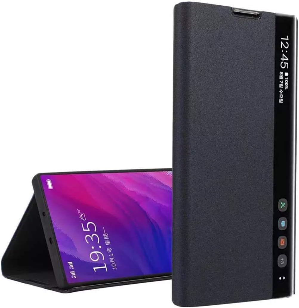 Trifty Window Mirror Flip Cover for Smart Phone, Smart Cover Kickstand Flip Case for Samsung Galaxy Note 8 - Black