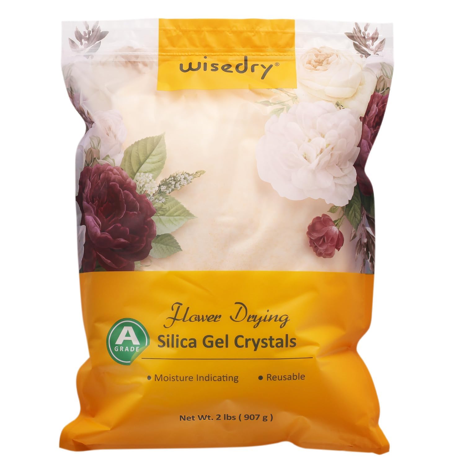 wisedry Silica Gel for Drying Flowers 2 LBS (0.9KG), Fine Crystals < 1mm, Color Indicating Desiccant, Reusable Silica Sand