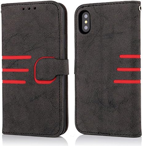 For iPhone X Case Cover,Premium Retro Vintage PU Leather Flip Case with Magnetic Closure Stand Wallet Card Holders For iPhone X - Black