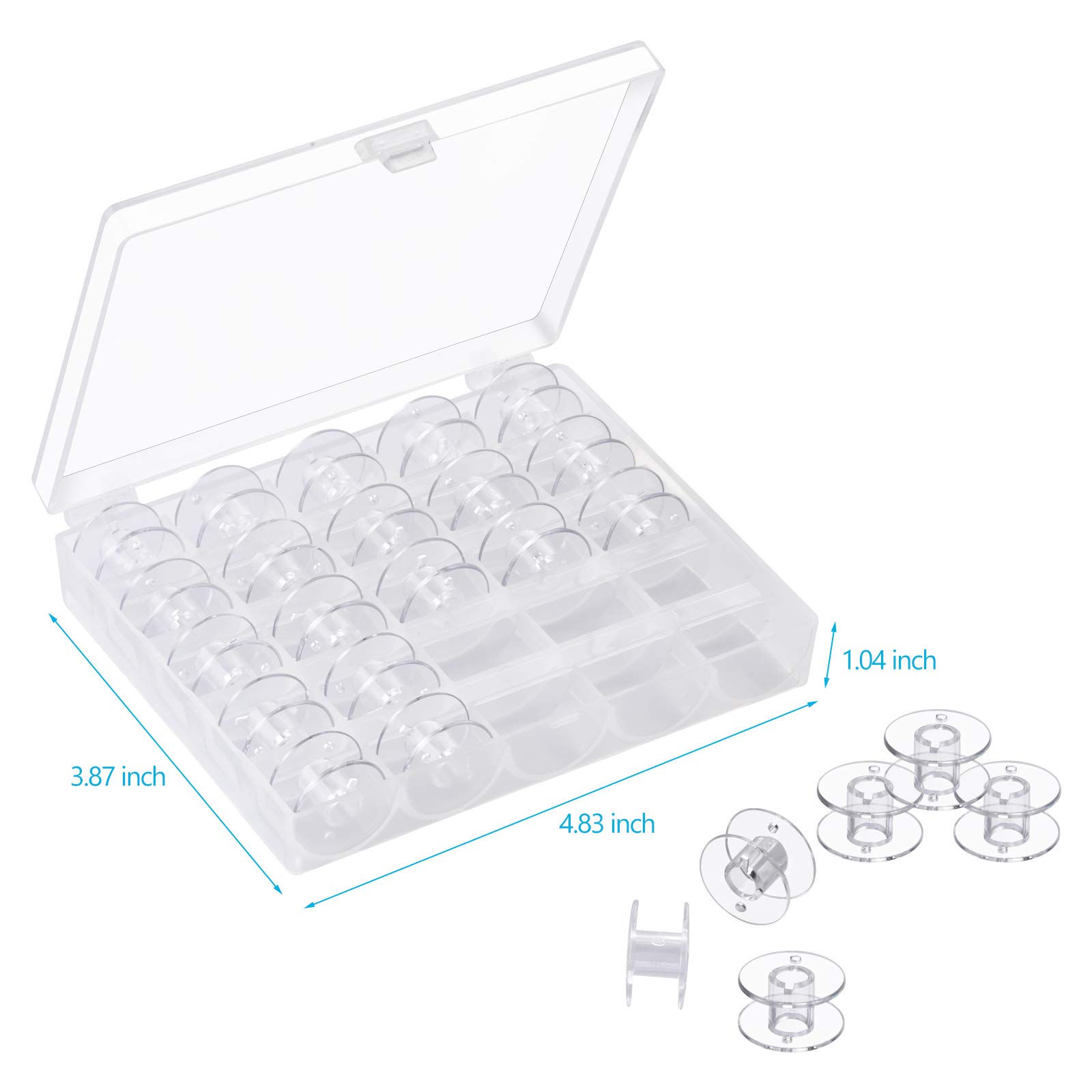 Eoehro 25 Pcs Bobbins for Sewing Machine, Sa156 Bobbins, Bobbins Class 15, Sewing Accessories, Plastic Bobbin with Case(1 Box)