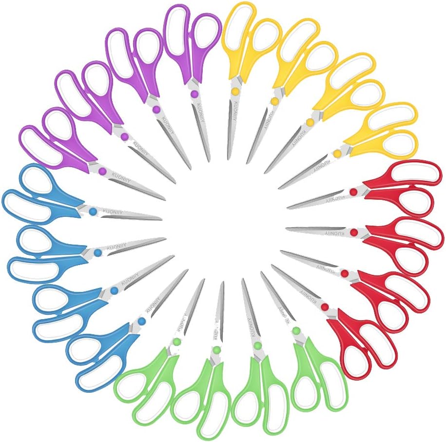 KUONIIY Scissors Soft-Grip Handles Stainless Steel Sharp Blades,8 Inch 20 Packs