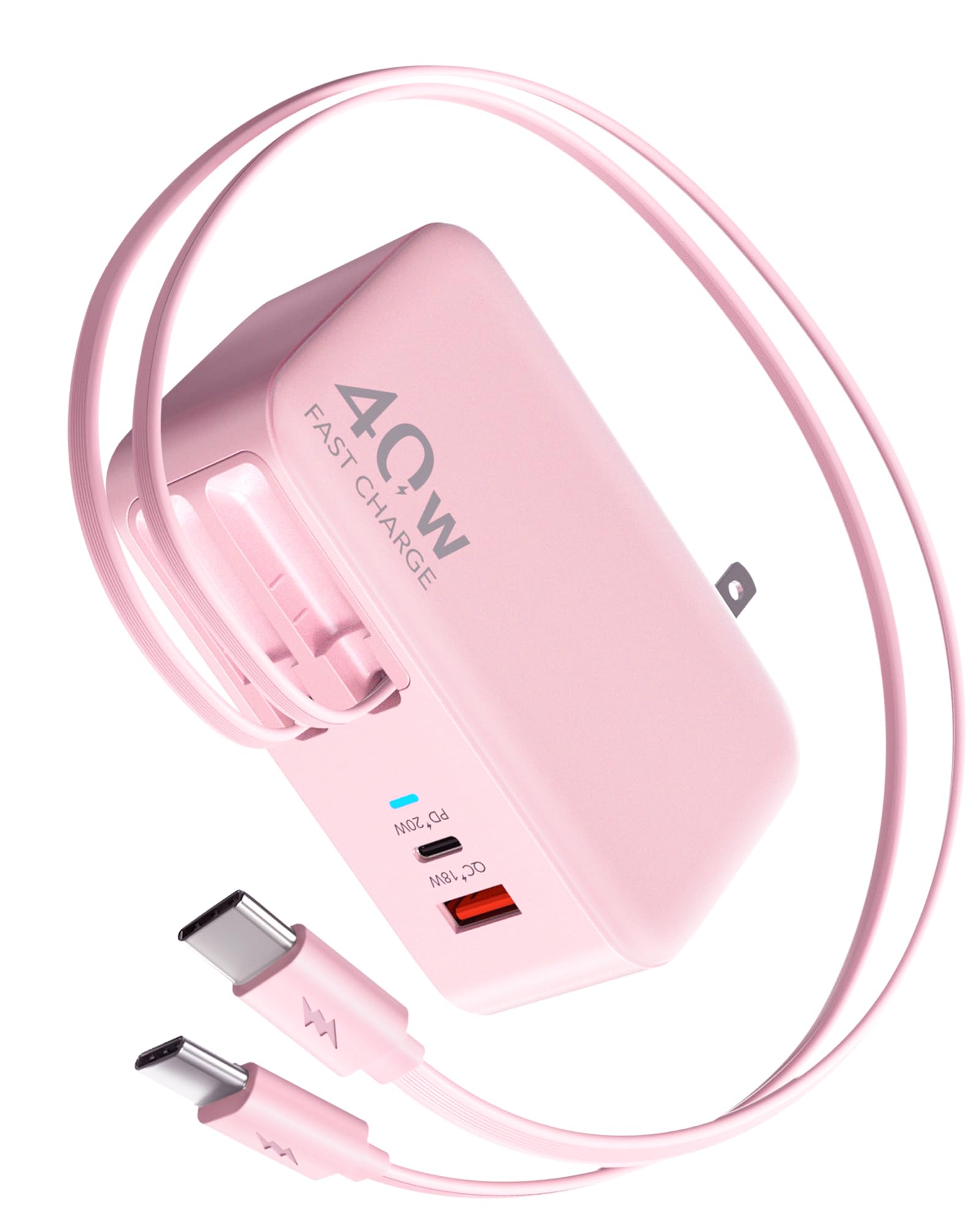 Photo 1 of Retractable USB C Charger Wall Plug with Dual 35.5in/90cm Type C Cables Cords,40W Fast Charging Foldable Block Multi Charger for All Devices for iPhone 17/16/15/14/13/12,iPad,Galaxy,Pixel