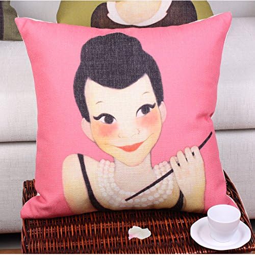 Ling @ Cartoon Girls Cotton Linen Throw Pillow Case Creative Individuality Decorative Pillows Cushions for Comfortable Sofa Bed Car M-45 95002 4545CM